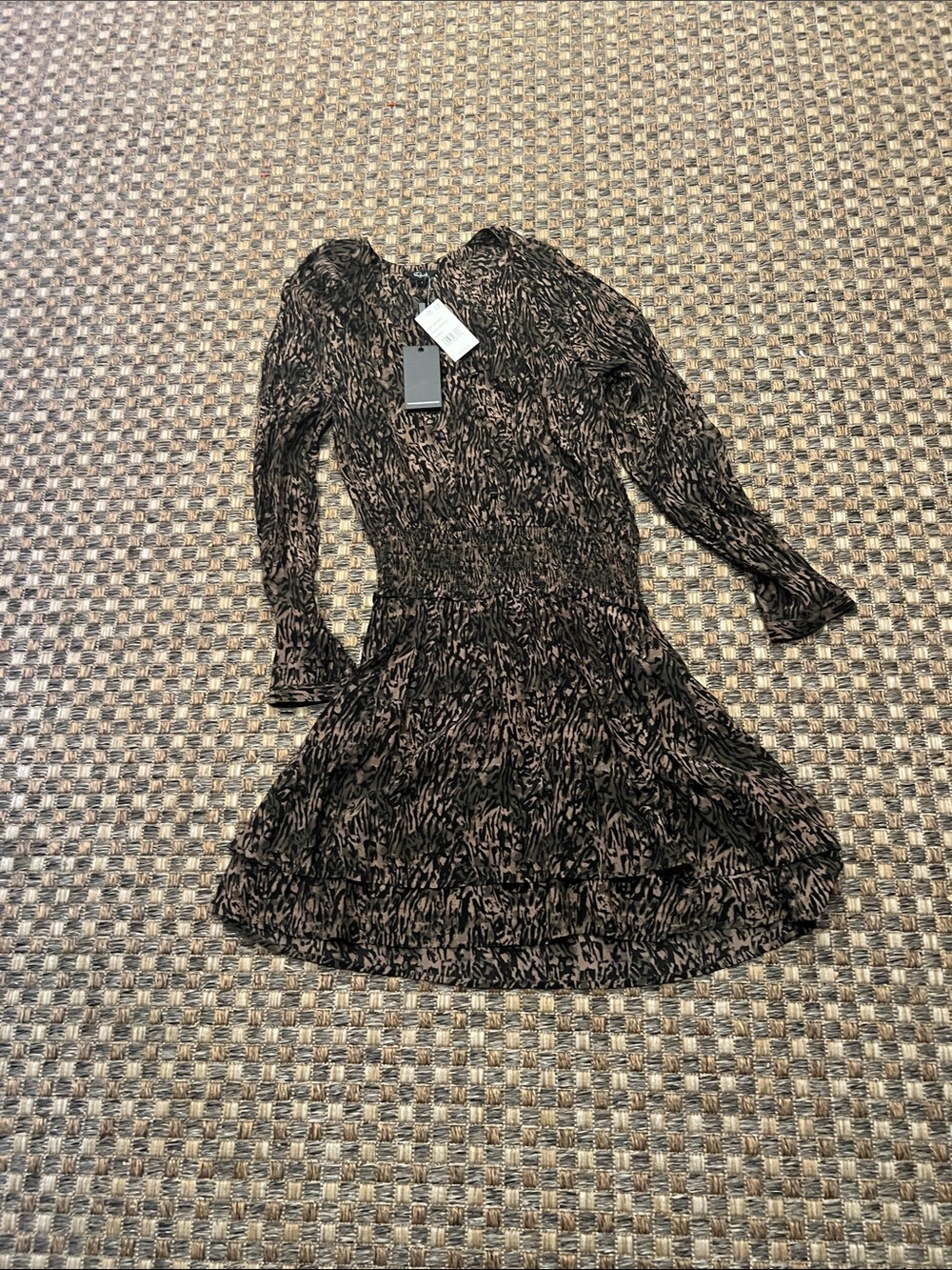 Rails Black and Taupe Patterned Long-Sleeve A-Line Dress small new with tags